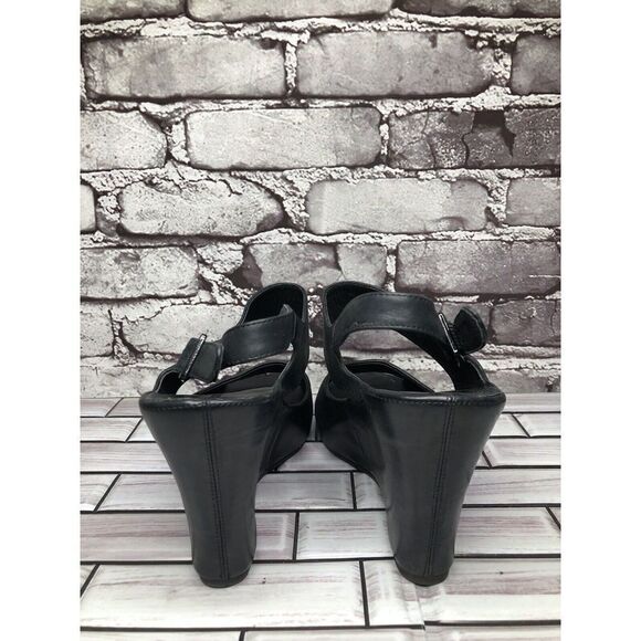Chocolat Blu Cortez Black Leather Platform Wedge Strap Sandals Women Sz 9M US/40 - Picture 7 of 16